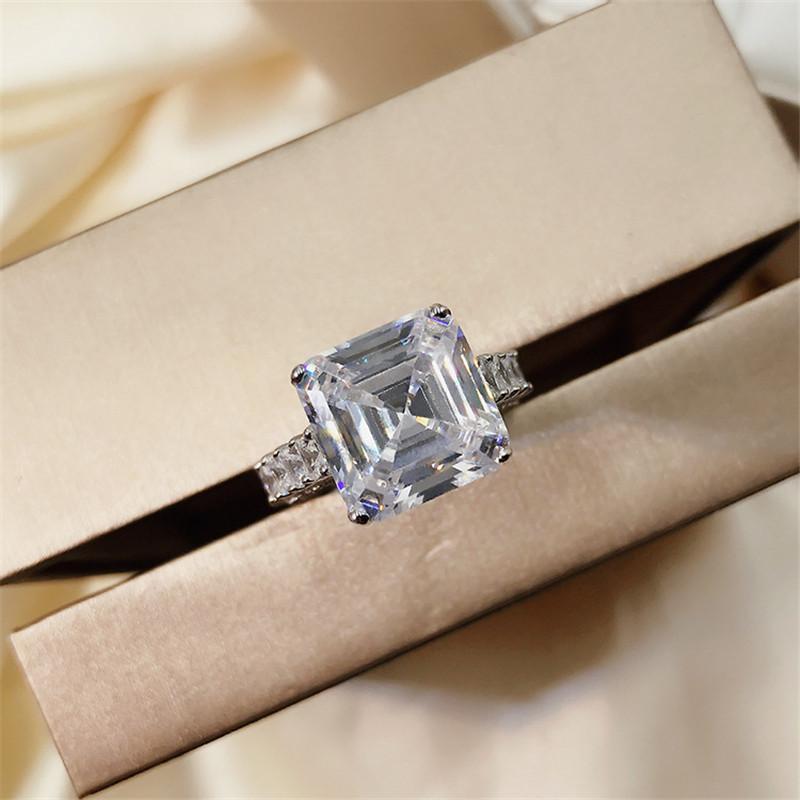 925 Sterling Silver Asscher Cut Created Diamond Ring 1