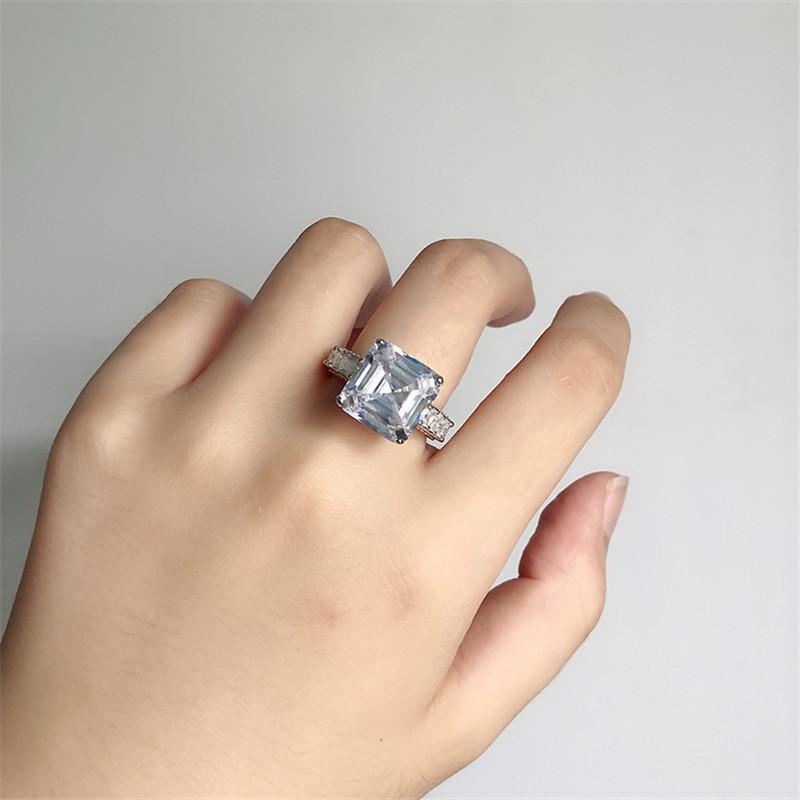 925 Sterling Silver Asscher Cut Created Diamond Ring 2