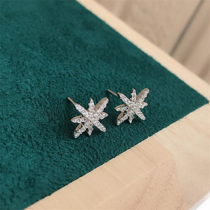 925 Sterling Silver Round Cut Eight-Pointed Star Cubic Zirconia Stud Earrings 4