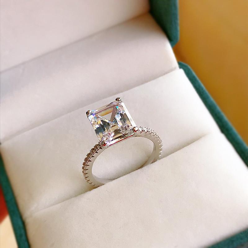 925 Sterling Silver Emerald Cut CZ Ring 5