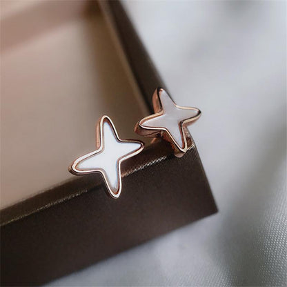 925 Sterling Silver Round Cut Cubic Zirconia Lucky Star Stud Earrings 3