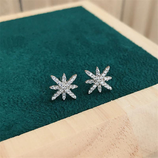 925 Sterling Silver Round Cut Eight-Pointed Star Cubic Zirconia Stud Earrings 1