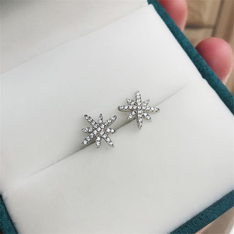 925 Sterling Silver Round Cut Eight-Pointed Star Cubic Zirconia Stud Earrings 8