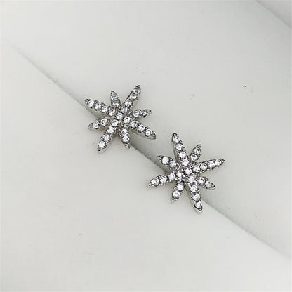 925 Sterling Silver Round Cut Eight-Pointed Star Cubic Zirconia Stud Earrings 7