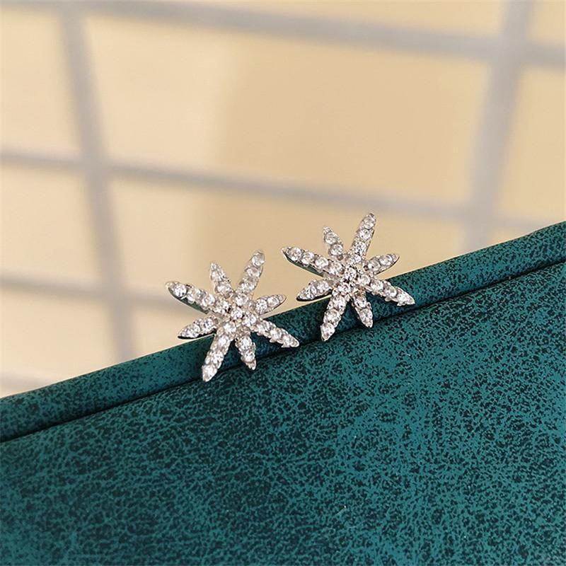 925 Sterling Silver Round Cut Eight-Pointed Star Cubic Zirconia Stud Earrings 3