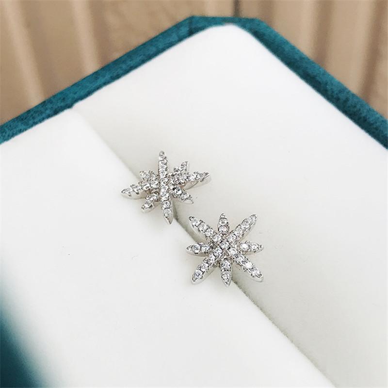 925 Sterling Silver Round Cut Eight-Pointed Star Cubic Zirconia Stud Earrings 10