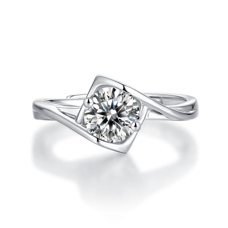 925 Sterling Silver Round Cut CZ Solitaire Ring Adjustable Size 5