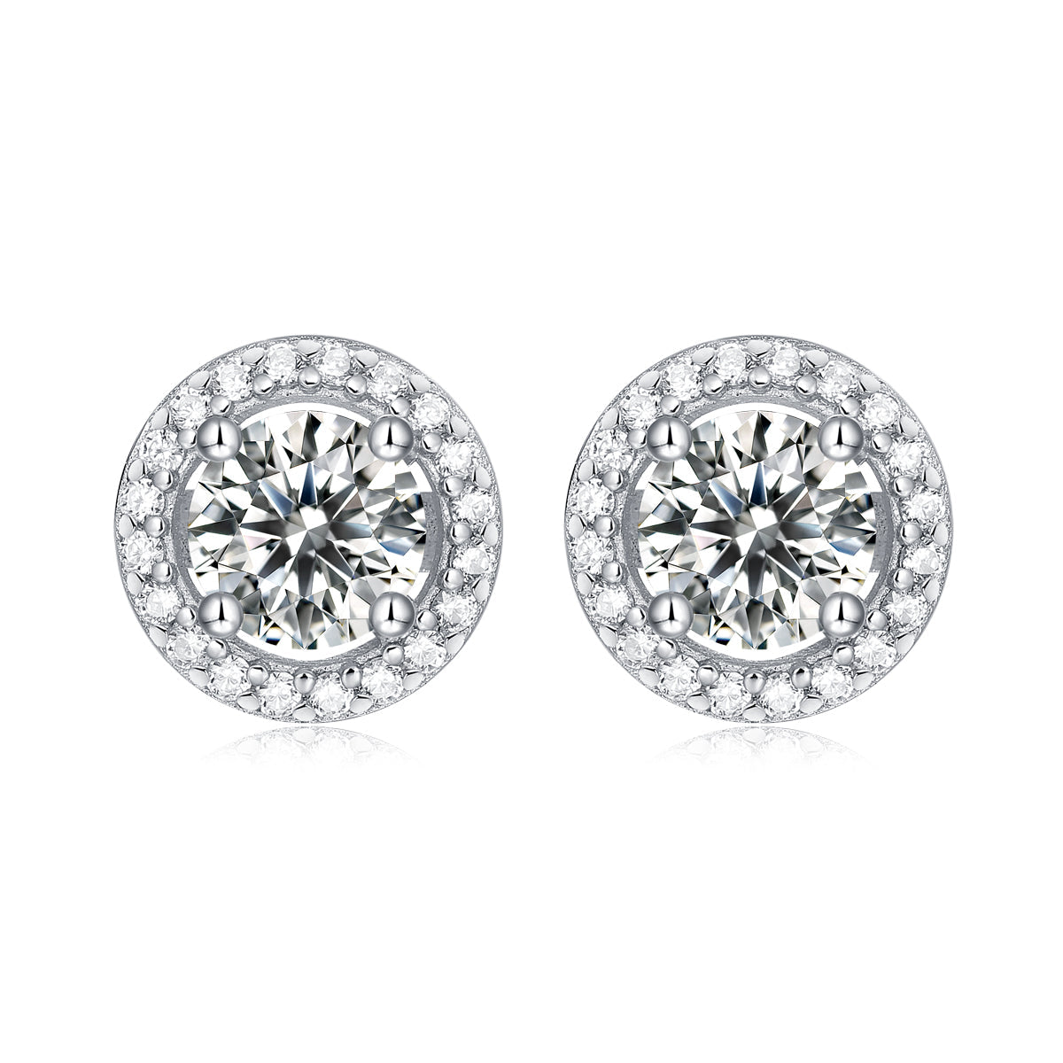 925 Sterling Silver Halo Round Cut Cubic Zirconia Stud Earrings 1