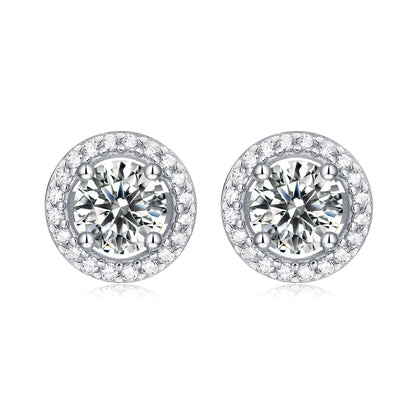 925 Sterling Silver Halo Round Cut Cubic Zirconia Stud Earrings 1