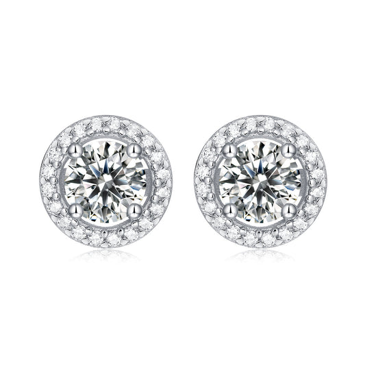 925 Sterling Silver Halo Round Cut Cubic Zirconia Stud Earrings 1