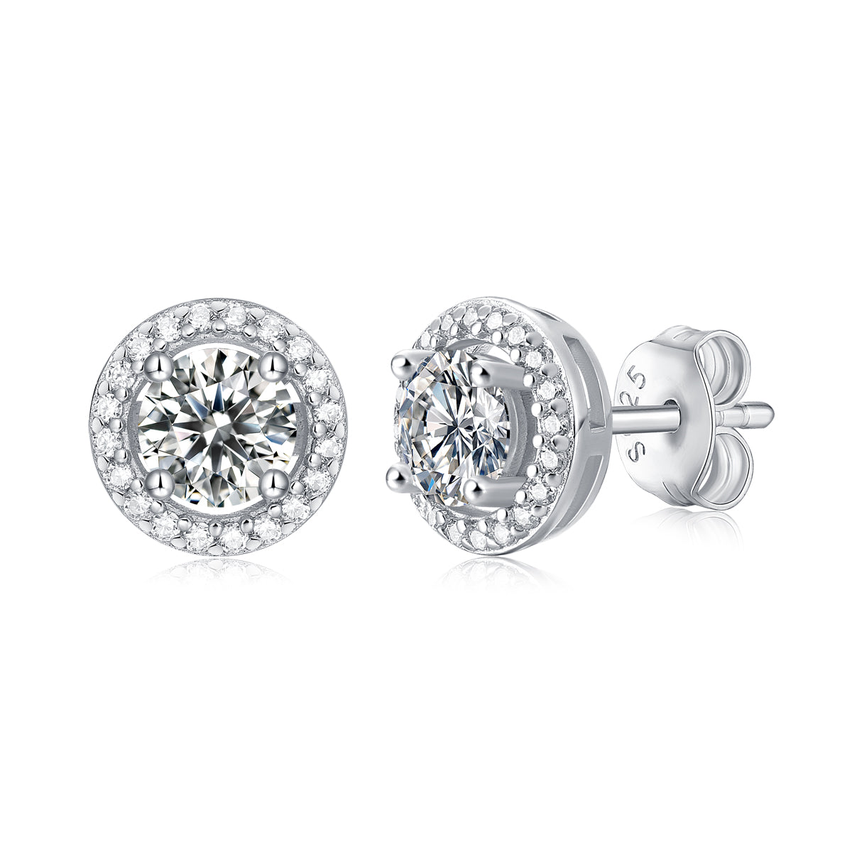 925 Sterling Silver Halo Round Cut Cubic Zirconia Stud Earrings 3