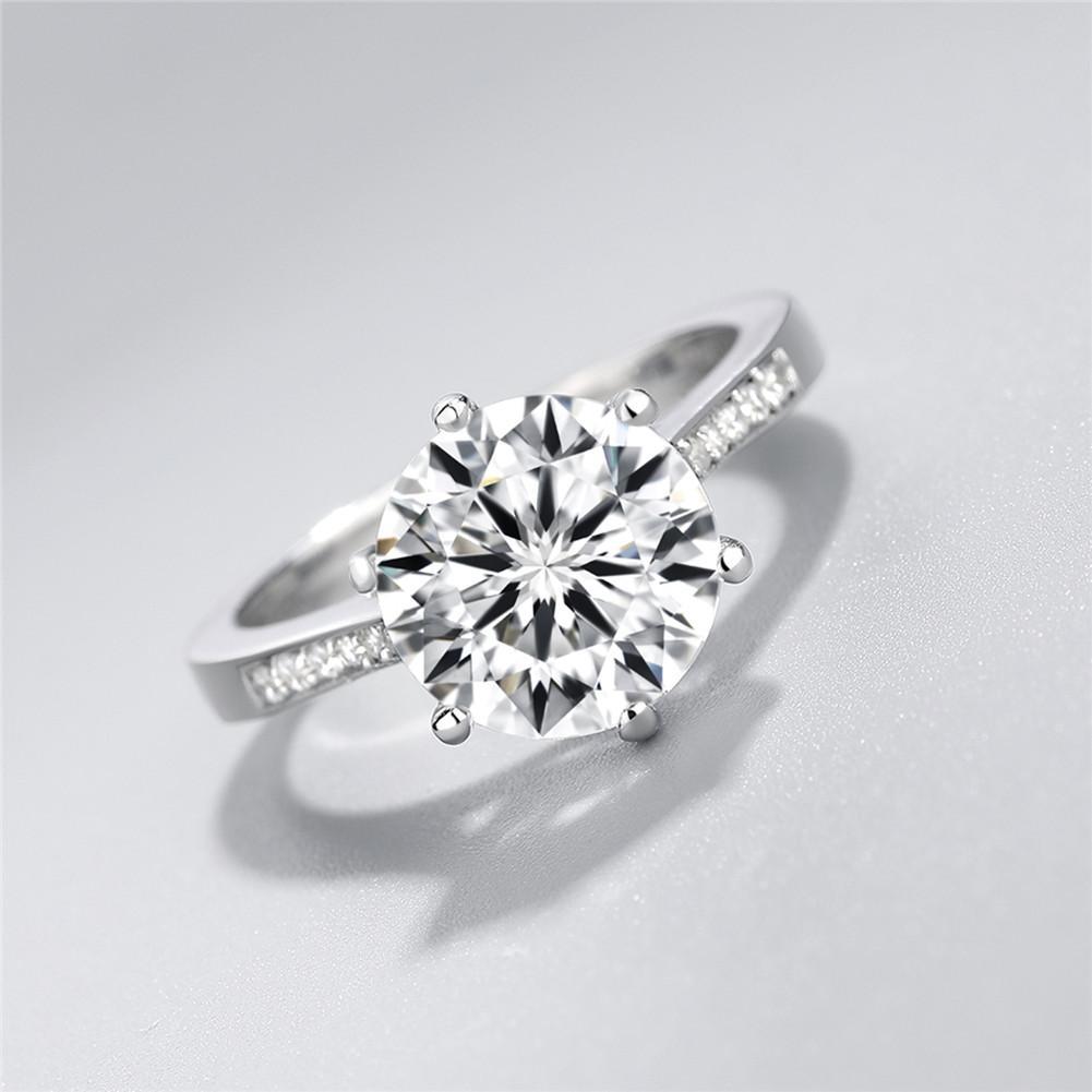 925 Sterling Silver Six Prong Round CZ Ring 5