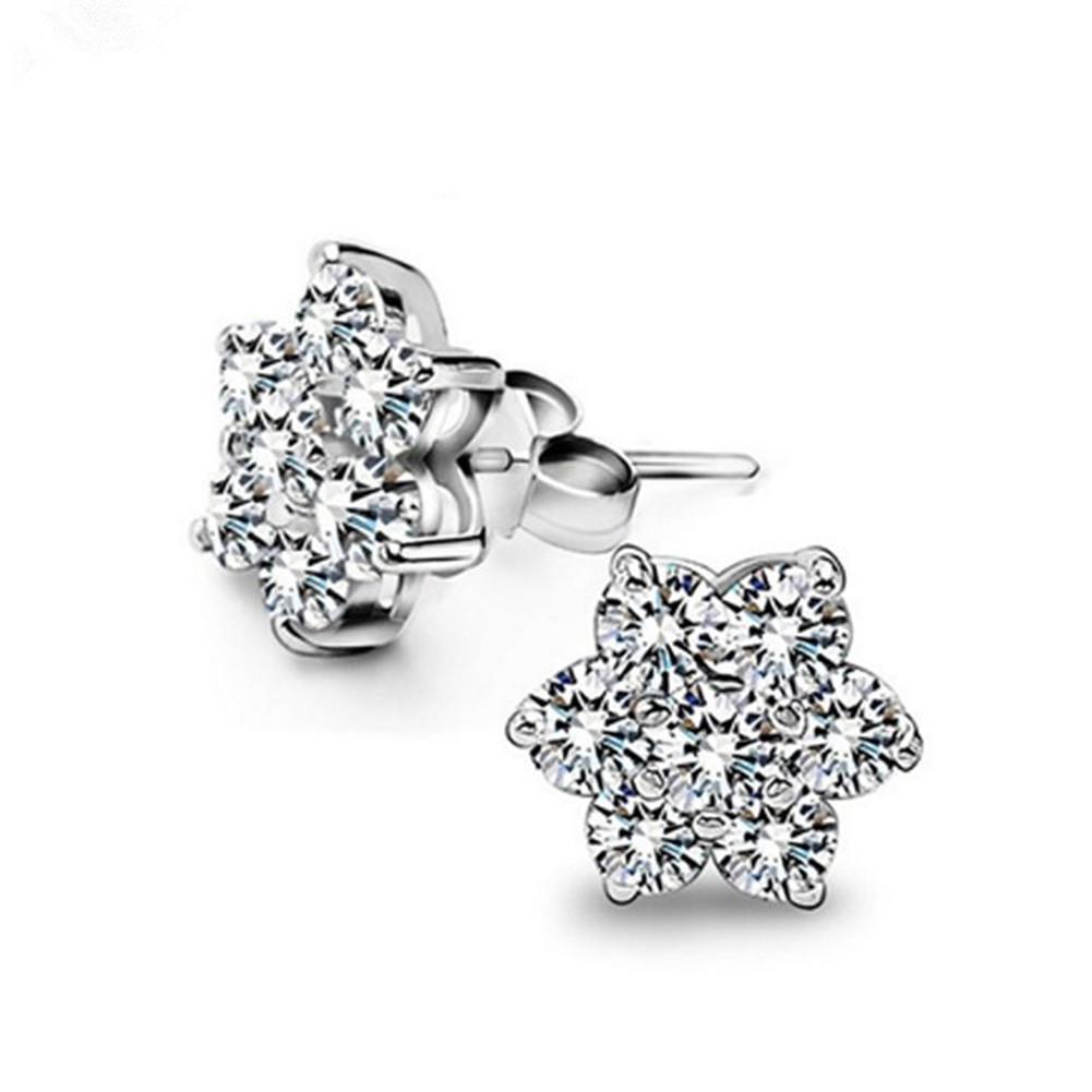 925 Sterling Silver Snowflake Design Created CZ Stud Earrings 1