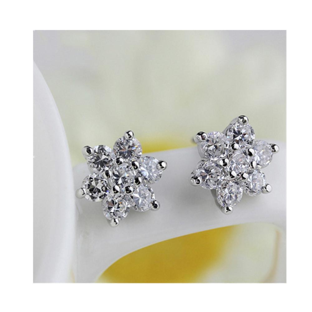 925 Sterling Silver Snowflake Design Created CZ Stud Earrings 4