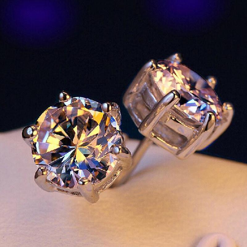 925 Sterling Silver Six Prong Round White CZ Stud Earrings 15