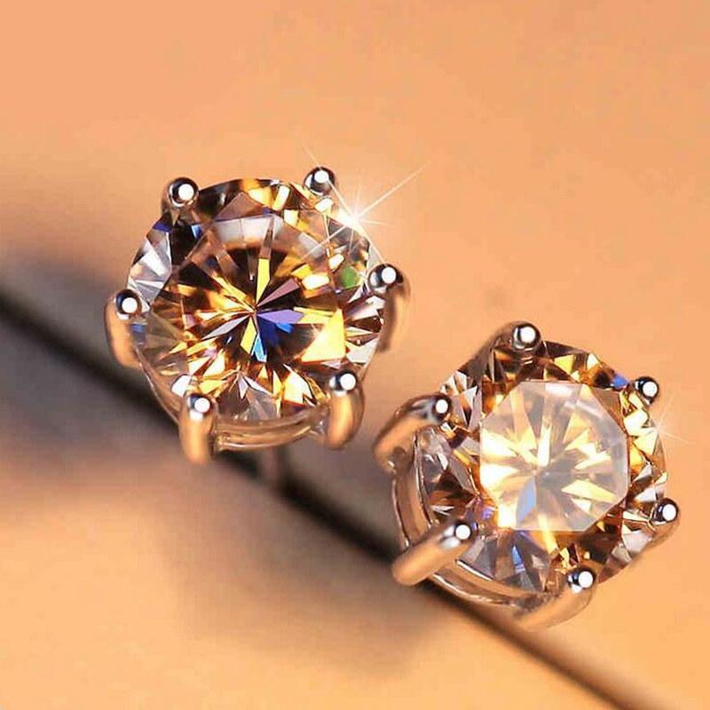 925 Sterling Silver Six Prong Round White CZ Stud Earrings 14