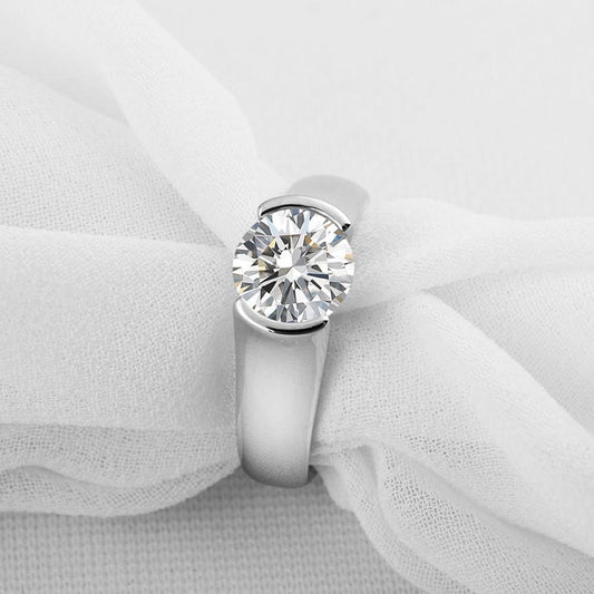 925 Sterling Silver Classic Round Created White CZ Ring 1