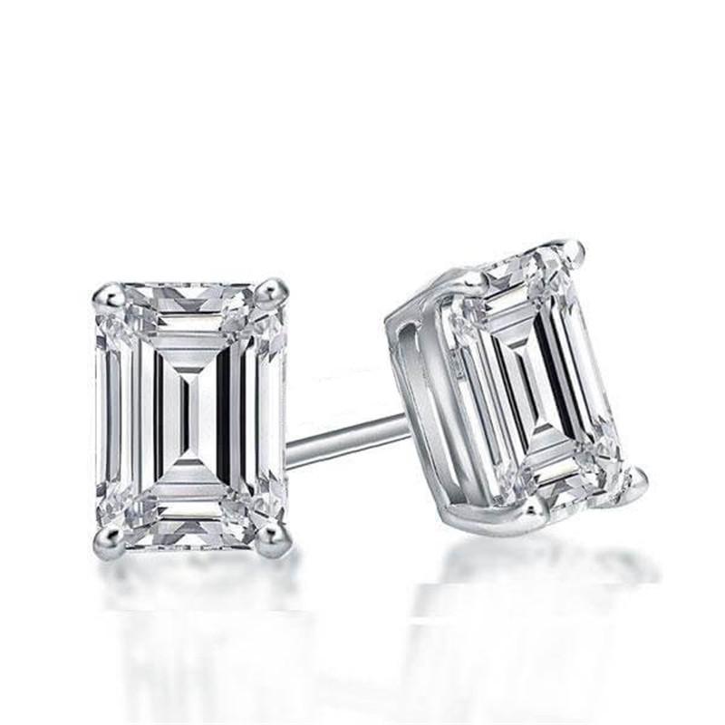 925 Sterling Silver Emerald Created White Cubic Zirconia Stud Earrings 2