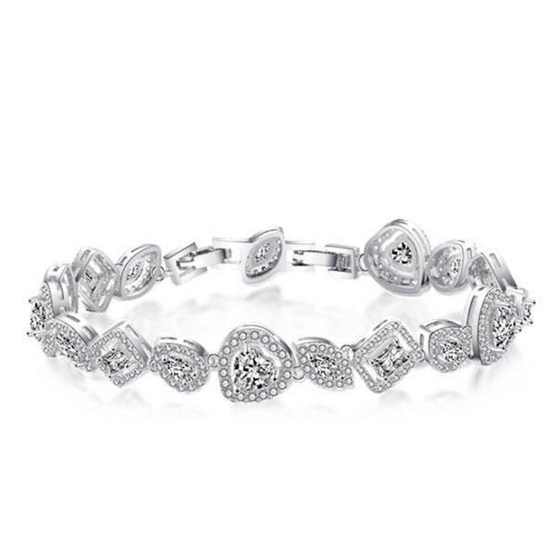 925 Sterling Silver Special Design Halo Heart & Marquise Cut Created Diamond Bracelet 1