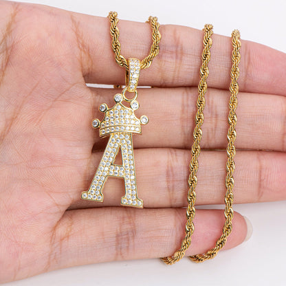 925 Sterling Silver Round Cut Created Diamond Hip Hop Micro Pave The Letter A Pendant Necklace 20