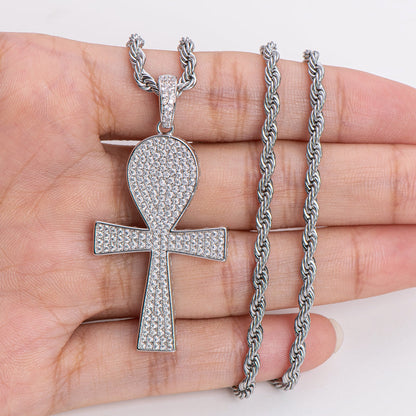 925 Sterling Silver Full Created Diamond Cross Hip Hop Men Pendant Necklace 20