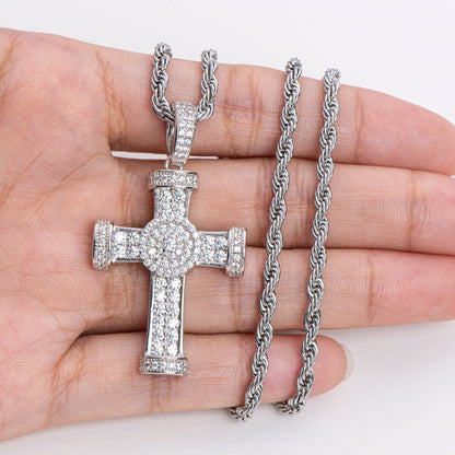 925 Sterling Silver Personalized Cross Hip Hop Long Chain Cool Pendant Necklace 21