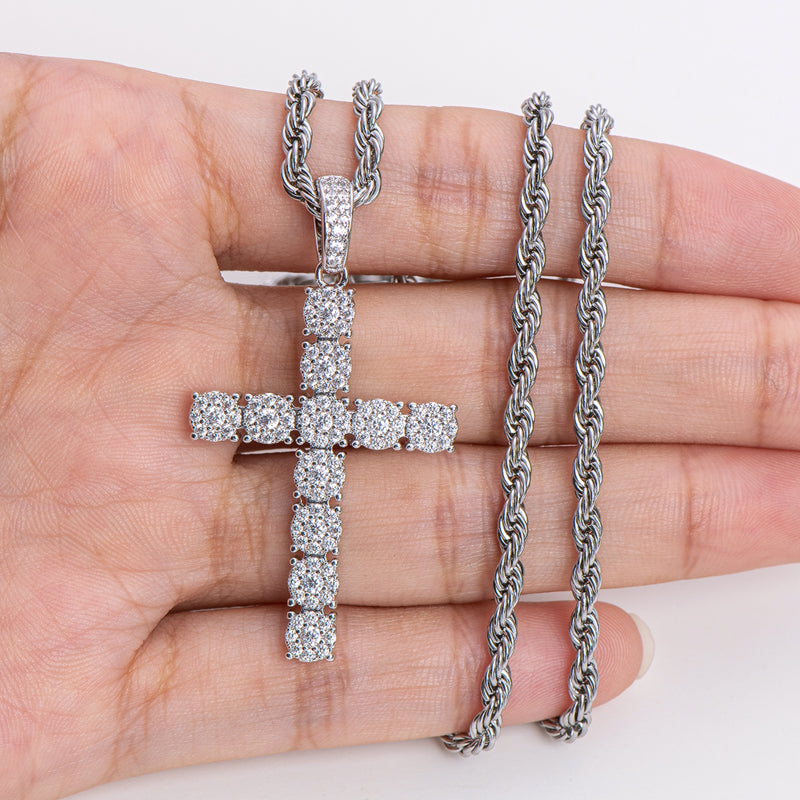 925 Sterling Silver Personalized Cross Long Chain Cool Men Pendant Necklace 20