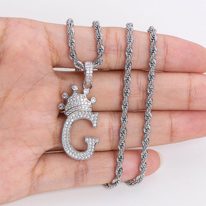 925 Sterling Silver Round Cut Created Diamond Hip Hop Micro Pave The Letter G Pendant Necklace 20