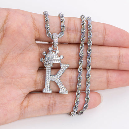 925 Sterling Silver Created Diamond Hip Hop Micro Pave The Letter K Pendant Necklace 20