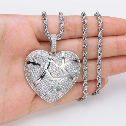 925 Sterling Silver Created Diamond Heart Shaped 3.0mm Rope Chain Pendant Necklace 20