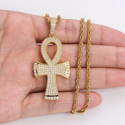 925 Sterling Silver Round Cut Created Diamond Cross Hip Hop Luxury Pendant Necklace 20