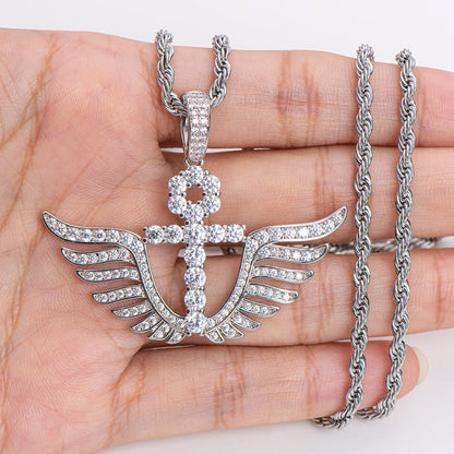 925 Sterling Silver Cross Wings Created Diamond Personalized Pendant Necklace 20