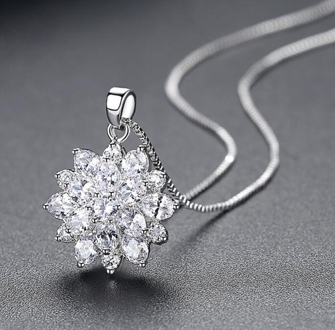 925 Sterling Silver Flower Design Created White CZ Pendant Necklace 7