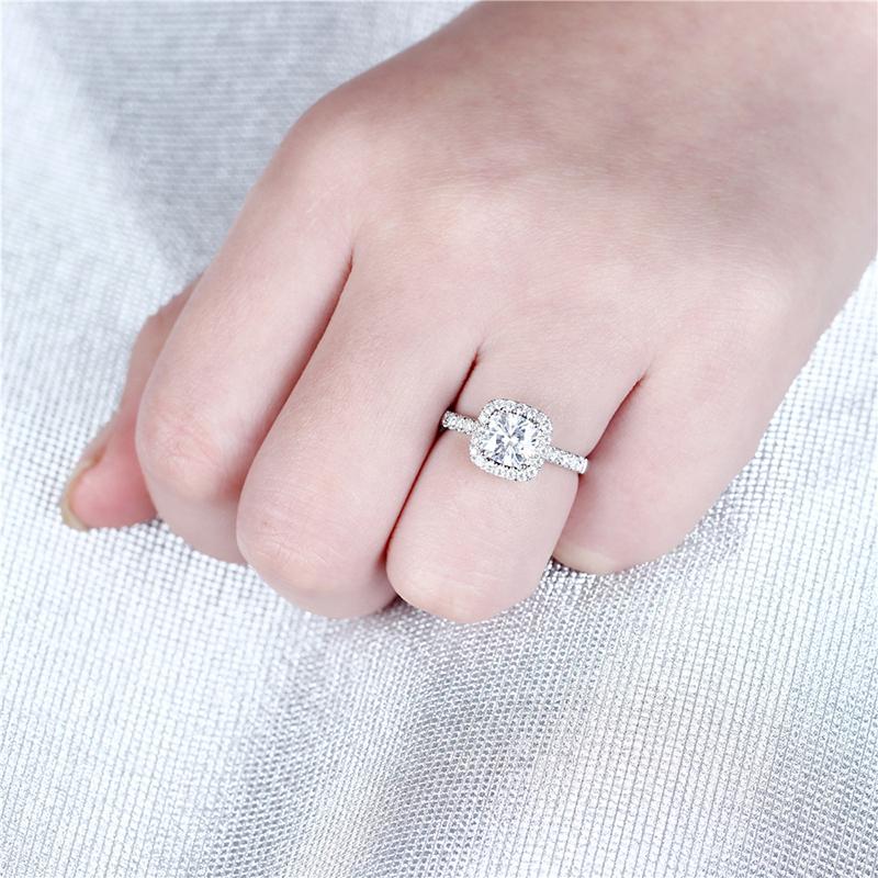 925 Sterling Silver Cushion Cut CZ Halo Ring 2