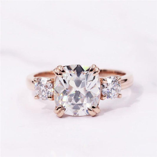 925 Sterling Silver Cushion Cut CZ Three Stone Ring 1