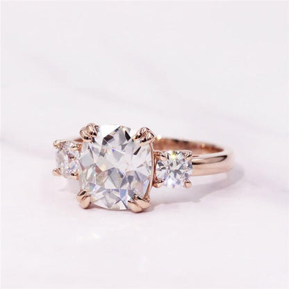 925 Sterling Silver Cushion Cut CZ Three Stone Ring 2