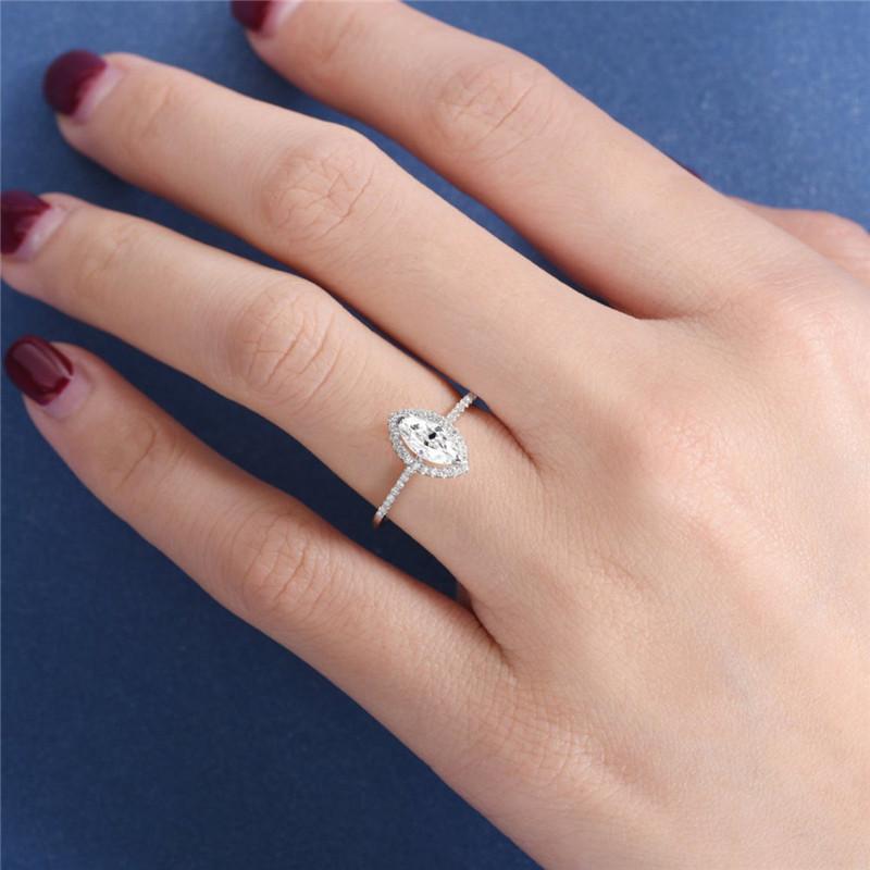 925 Sterling Silver Marquise Cut CZ Halo Ring 6