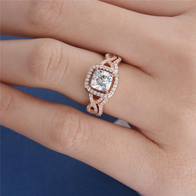 925 Sterling Silver Cushion Cut CZ Bridal Halo Ring 9