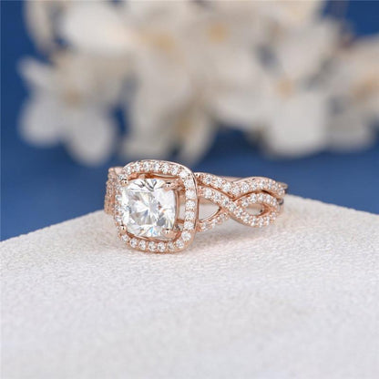 925 Sterling Silver Cushion Cut CZ Bridal Halo Ring 3