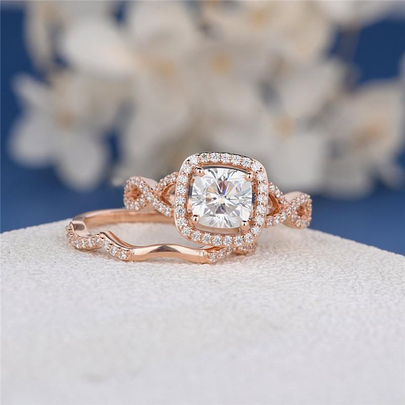 925 Sterling Silver Cushion Cut CZ Bridal Halo Ring 7