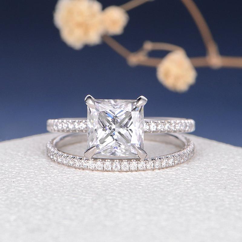 925 Sterling Silver 7x7mm Princess Cut 2ct CZ Bridal Ring 1