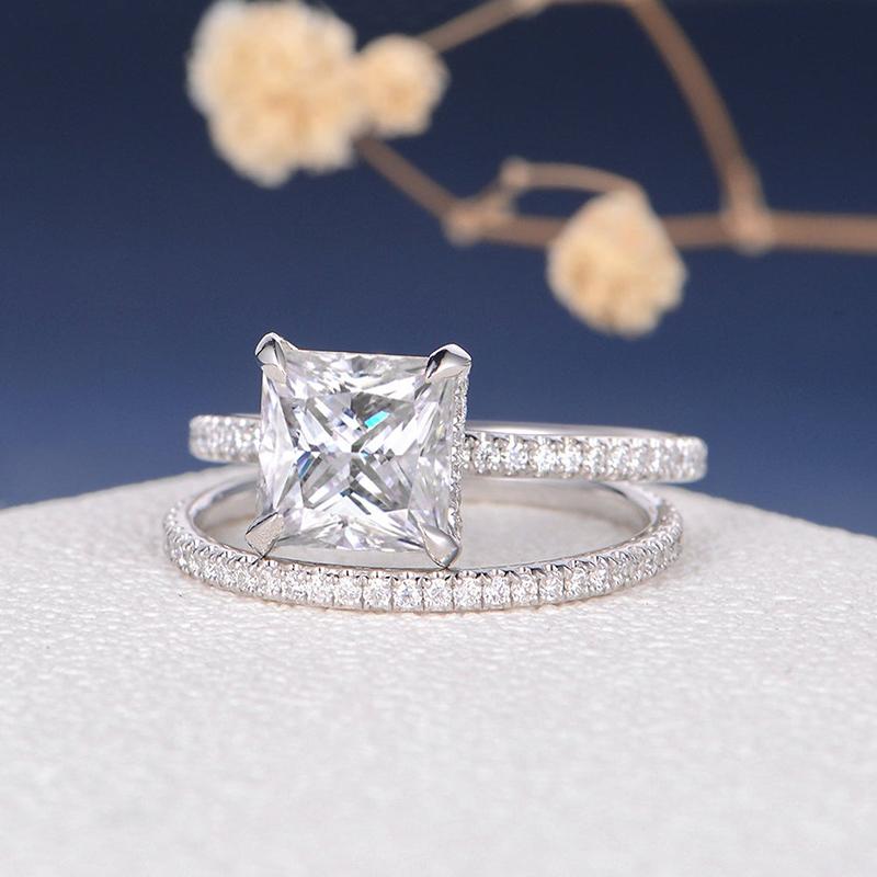 925 Sterling Silver 7x7mm Princess Cut 2ct CZ Bridal Ring 3