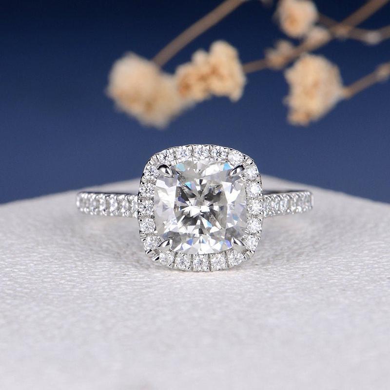 925 Sterling Silver Cushion Cut CZ Classic Halo Ring 1