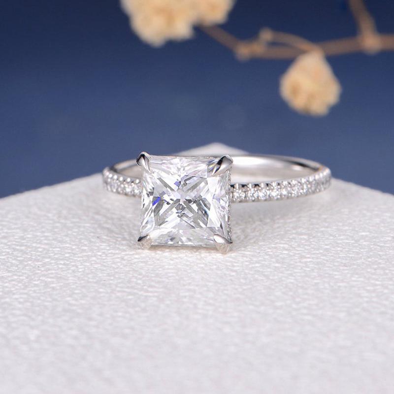 925 Silver Sterling 2.0ct Princess Cut D Color CZ Classic Ring 2