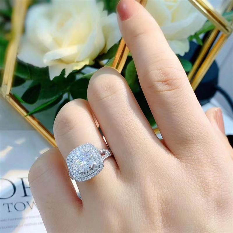 925 Sterling Silver Luxury 2 Carats Round Cut CZ Diamond Double Halo Ring 1