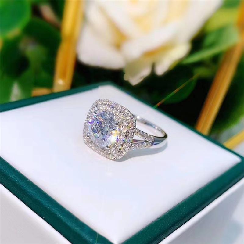 925 Sterling Silver Luxury 2 Carats Round Cut CZ Diamond Double Halo Ring 5