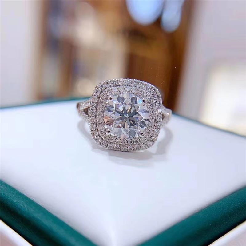 925 Sterling Silver Luxury 2 Carats Round Cut CZ Diamond Double Halo Ring 3