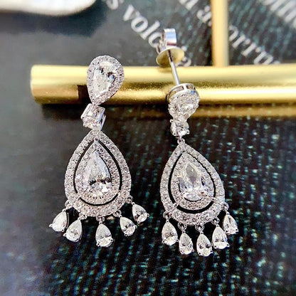 925 Sterling Silver Pear Shaped Cubic Zirconia Halo Drop Earrings 3