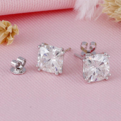 925 Sterling Silver Cushion Cut Cubic Zirconia Classic Stud Earrings 3