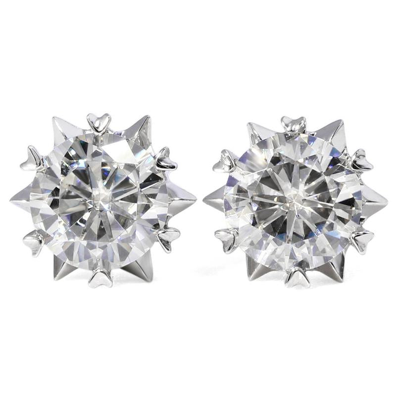 925 Sterling Silver Round Cut Cubic Zirconia Classic Stud Earrings 1